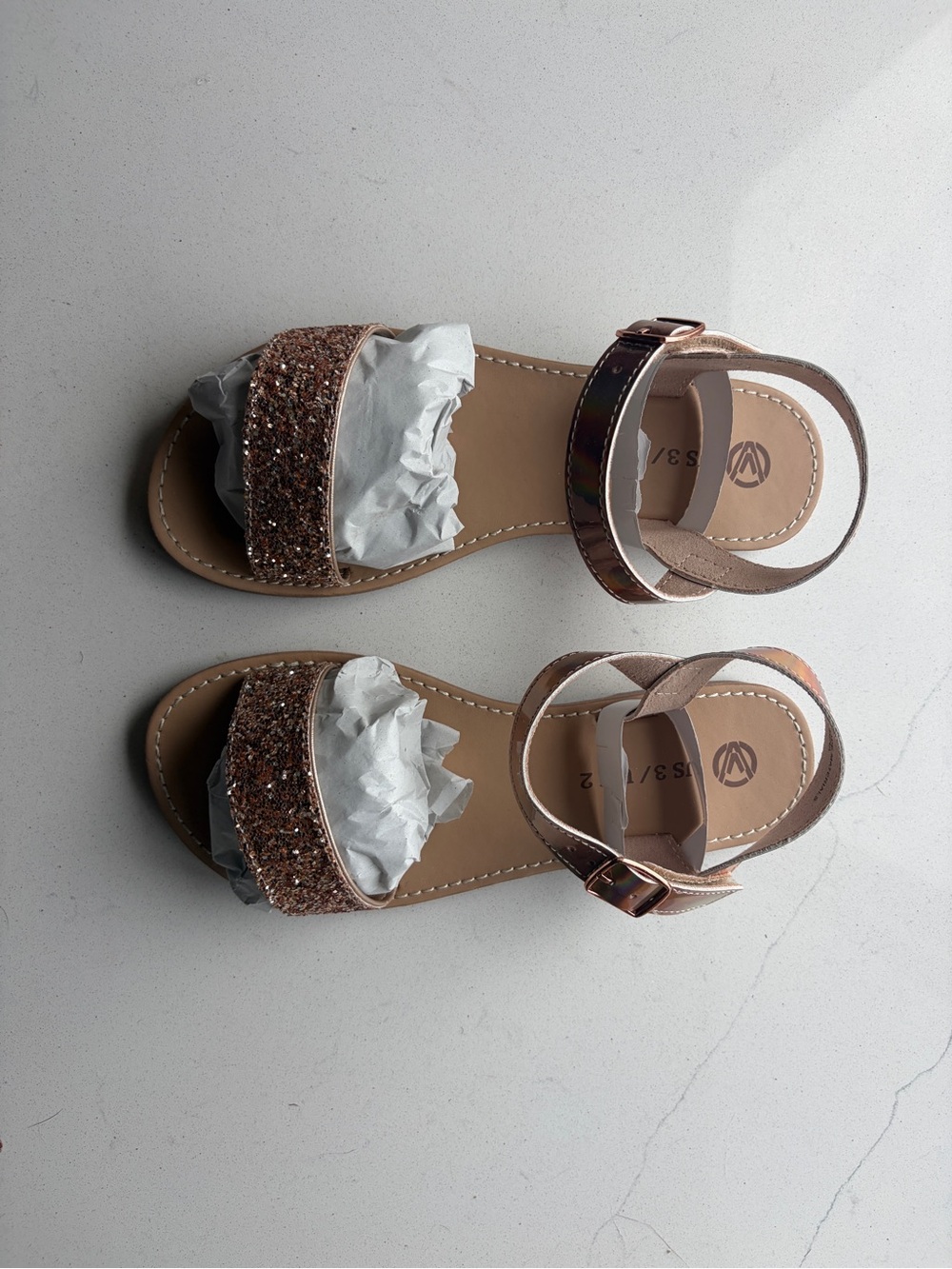 Girls' Glitter Strap Sandals in Rose Gold - Kids Shoes